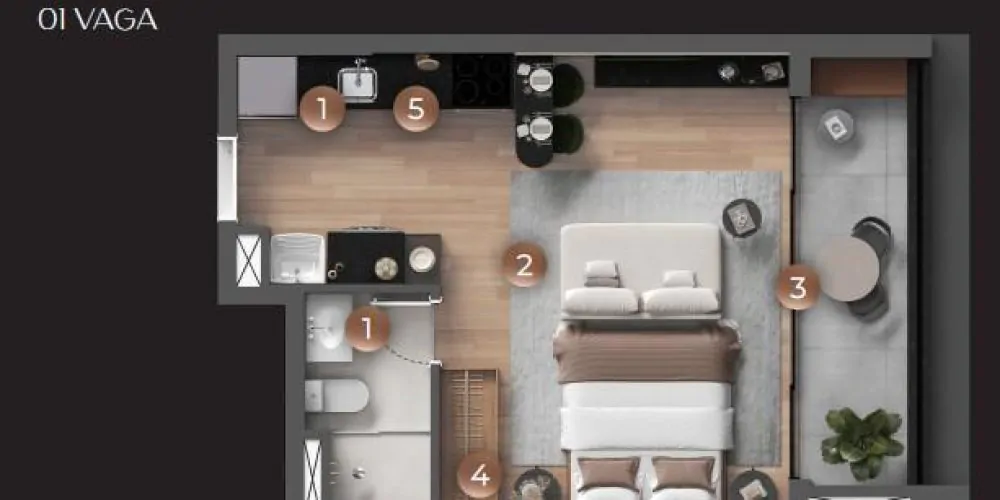 Planta Studio de 35m²